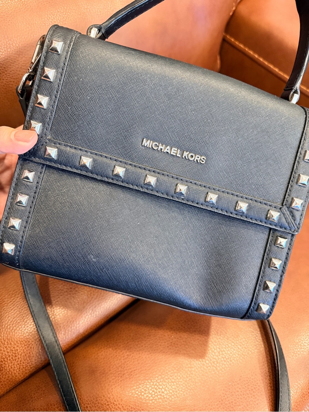 MICHAEL KORS Black Saffiano Leather Studded Crossbody & Wallet